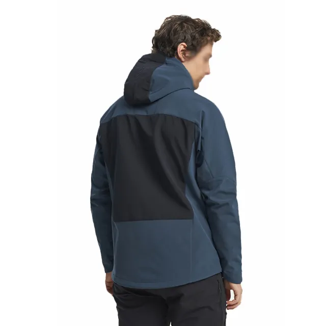Men’s Hooded Softshell Jacket — Dark Blue & Black — Dark Blue & Black, back view
