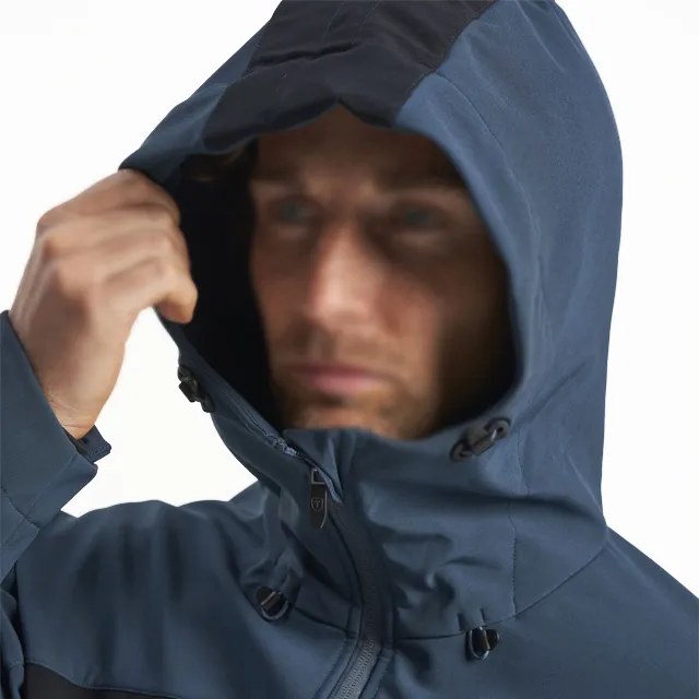 Men’s Hooded Softshell Jacket — Dark Blue & Black — Dark Blue & Black, hood close-up