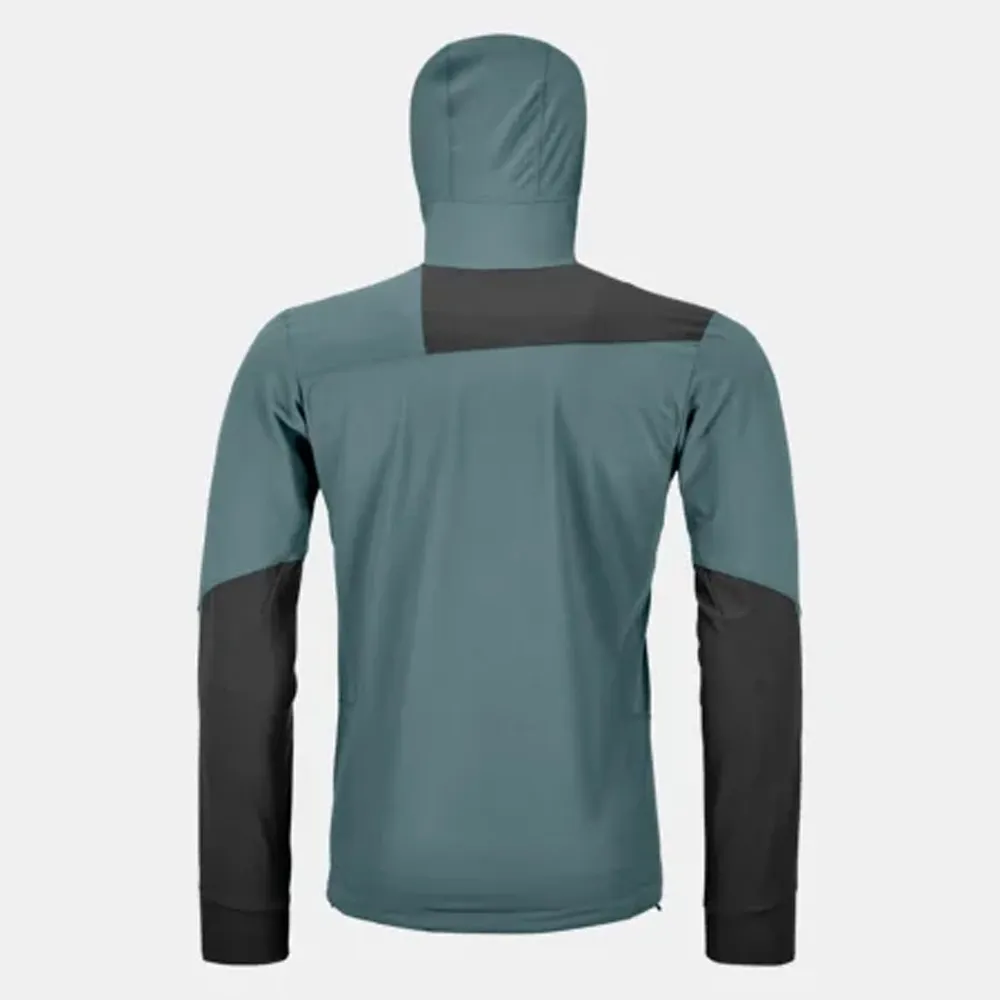 Men’s Hooded Softshell Jacket — Green & Black — Green & Black, back view