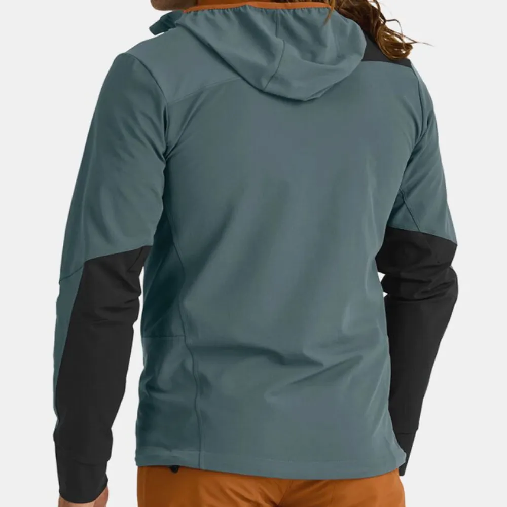 Men’s Hooded Softshell Jacket — Green & Black — Green & Black, worn back view