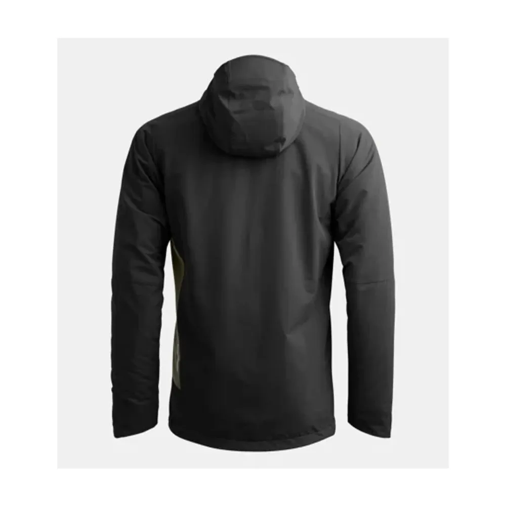 Men’s Hooded Softshell Jacket — Green & Black — Green & Black, back view, hood up