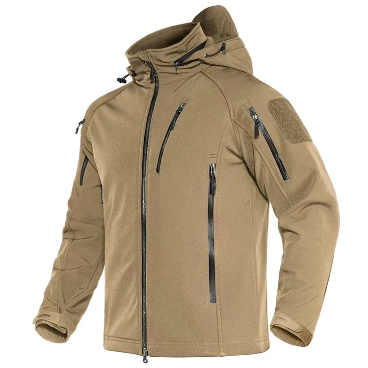 Men’s Hooded Softshell Jacket — Khaki — Khaki, front view