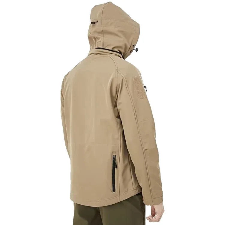 Men’s Hooded Softshell Jacket — Khaki — Khaki, back view