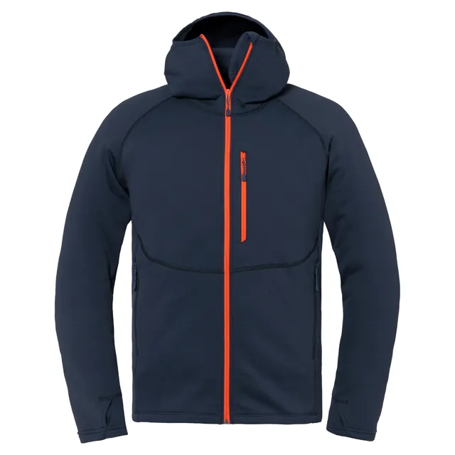 Men’s Hooded Softshell Jacket — Navy — Navy, front view, hood up