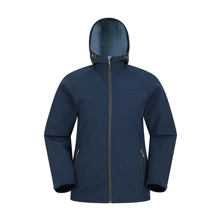 Men’s Hooded Softshell Jacket — Navy & Orange — Navy, front view