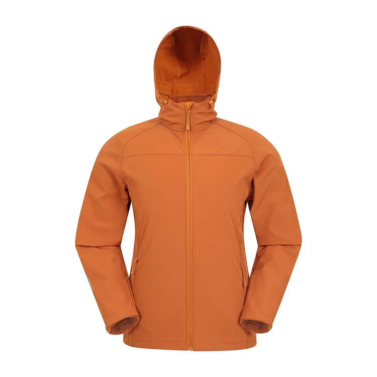 Men’s Hooded Softshell Jacket — Navy & Orange — Orange, front view