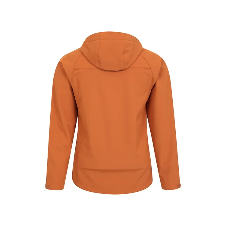 Men’s Hooded Softshell Jacket — Navy & Orange — Orange, back view