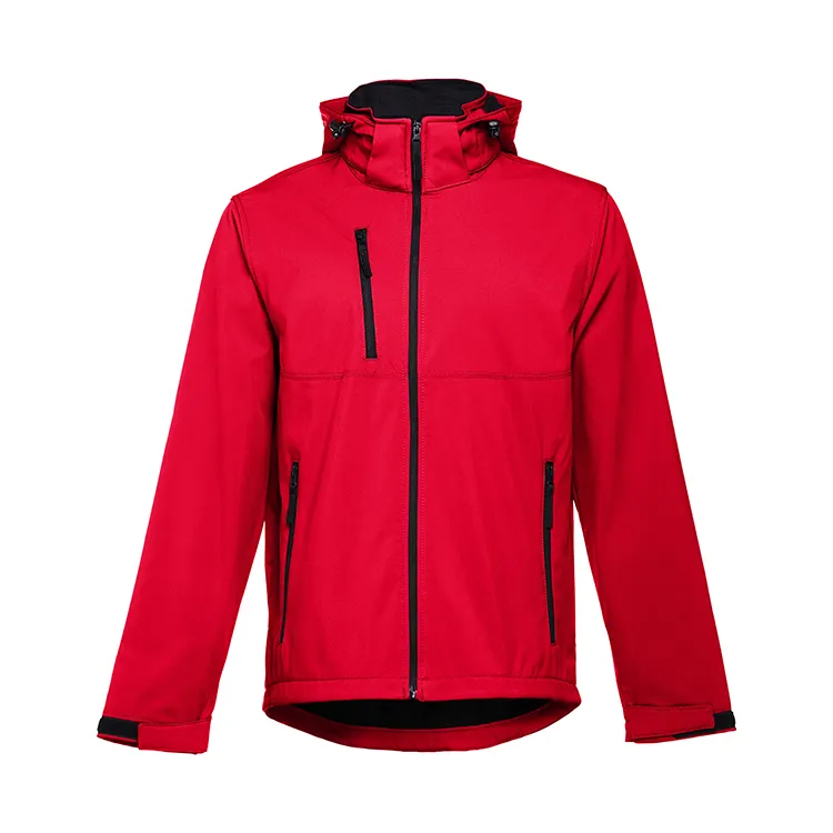 Men’s Hooded Softshell Jacket — Red — Red, front view