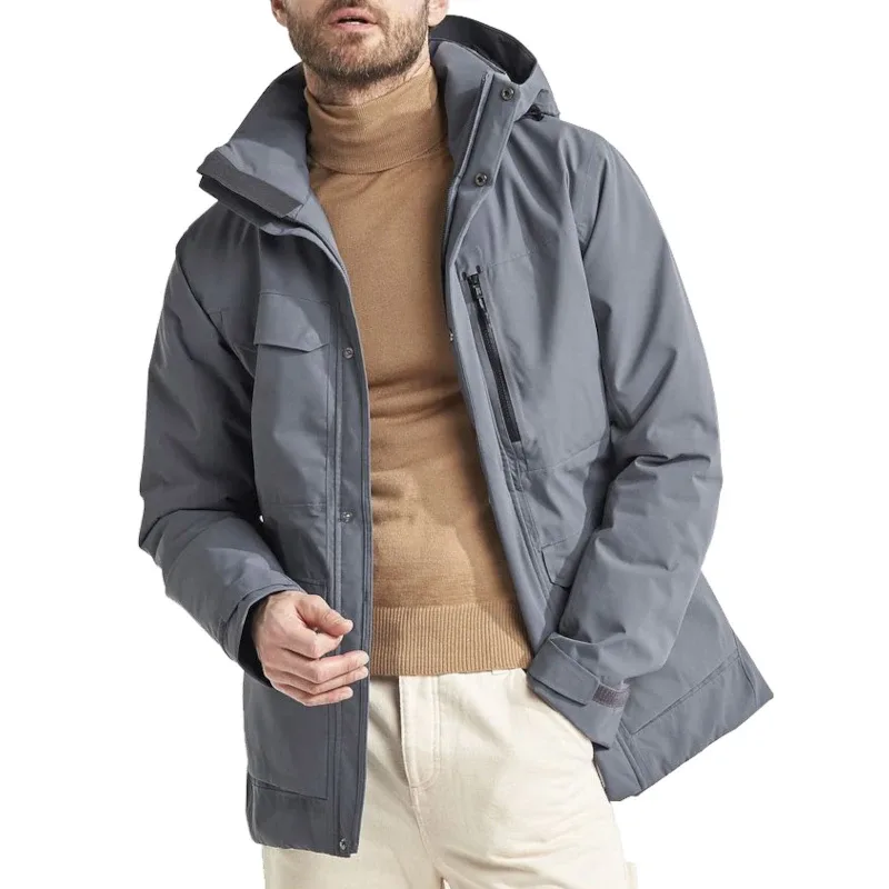 Men's Hooded Softshell Parka — 2 Colourways — Dark Grey, worn open view