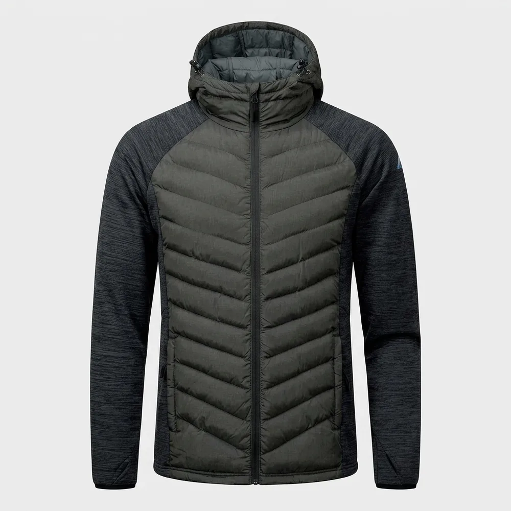 Men’s Hybrid Puffer Jacket — Black & Olive — Black, front view