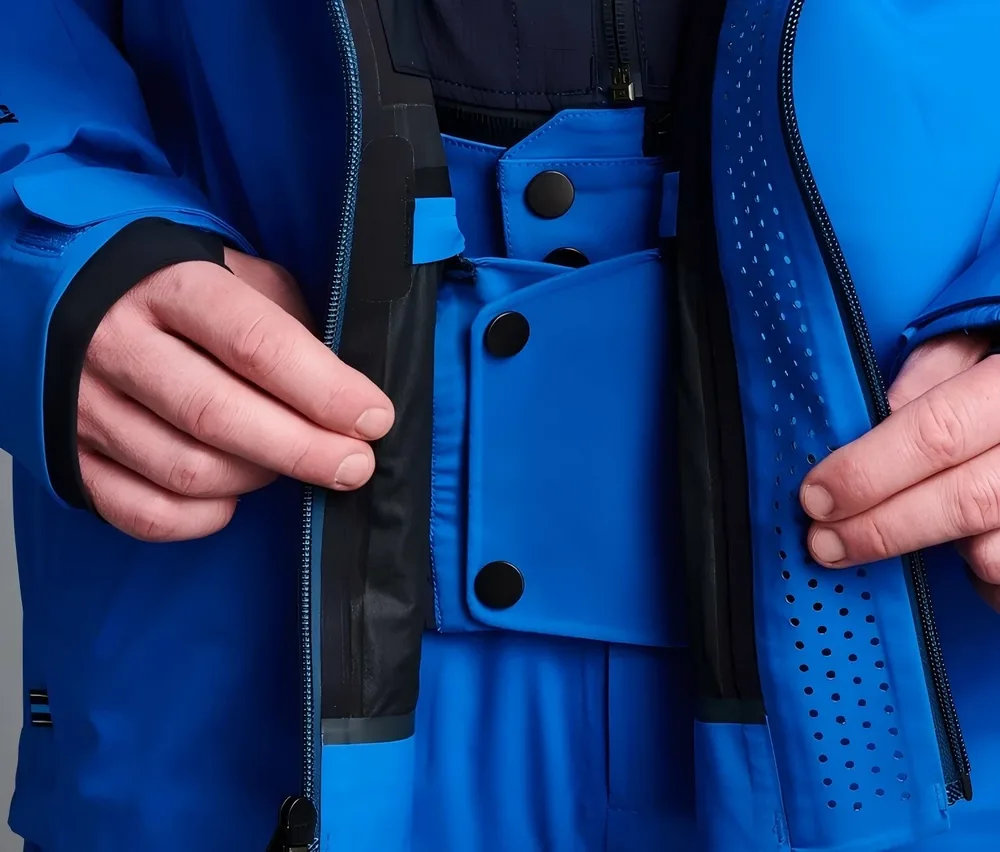 Men's Insulated Jacket — 3 Colourways — Blue, snow skirt and perforated lining detail