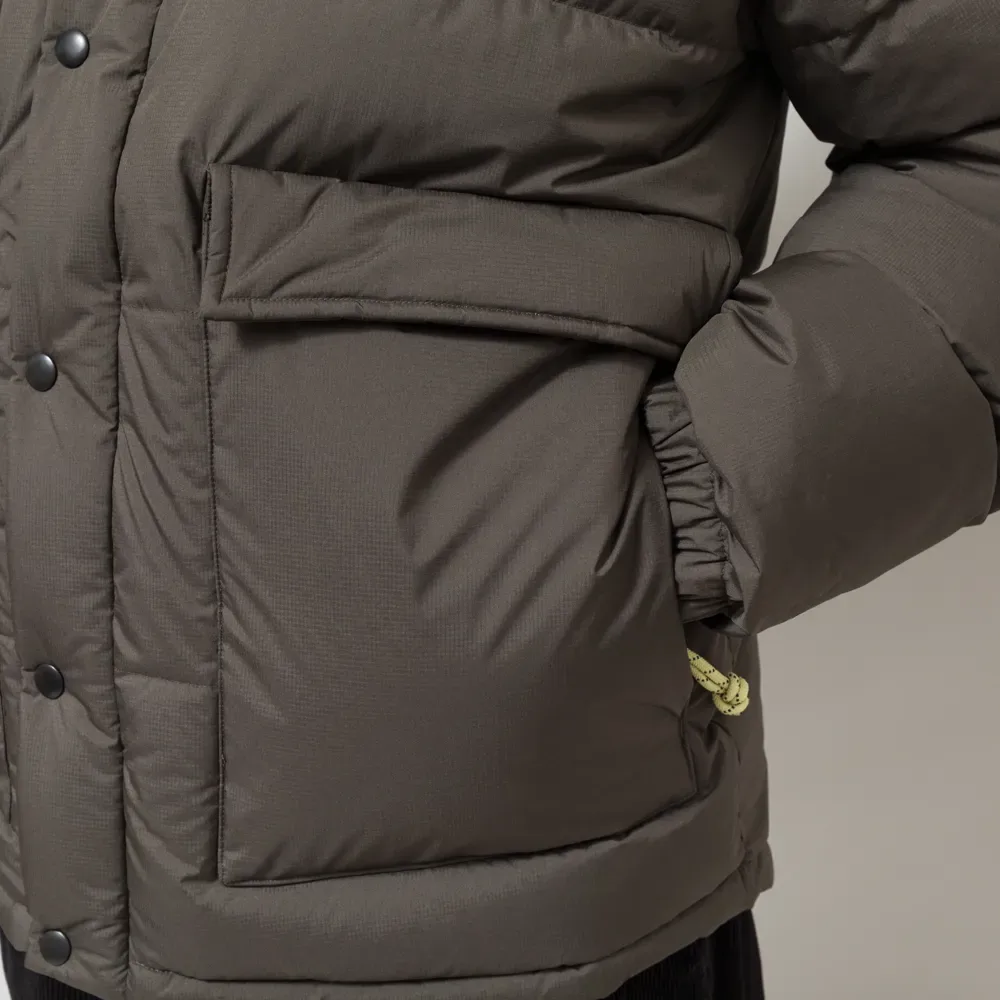 Men’s Insulated Jacket — Olive Drab — Olive Drab, flap pocket detail, worn