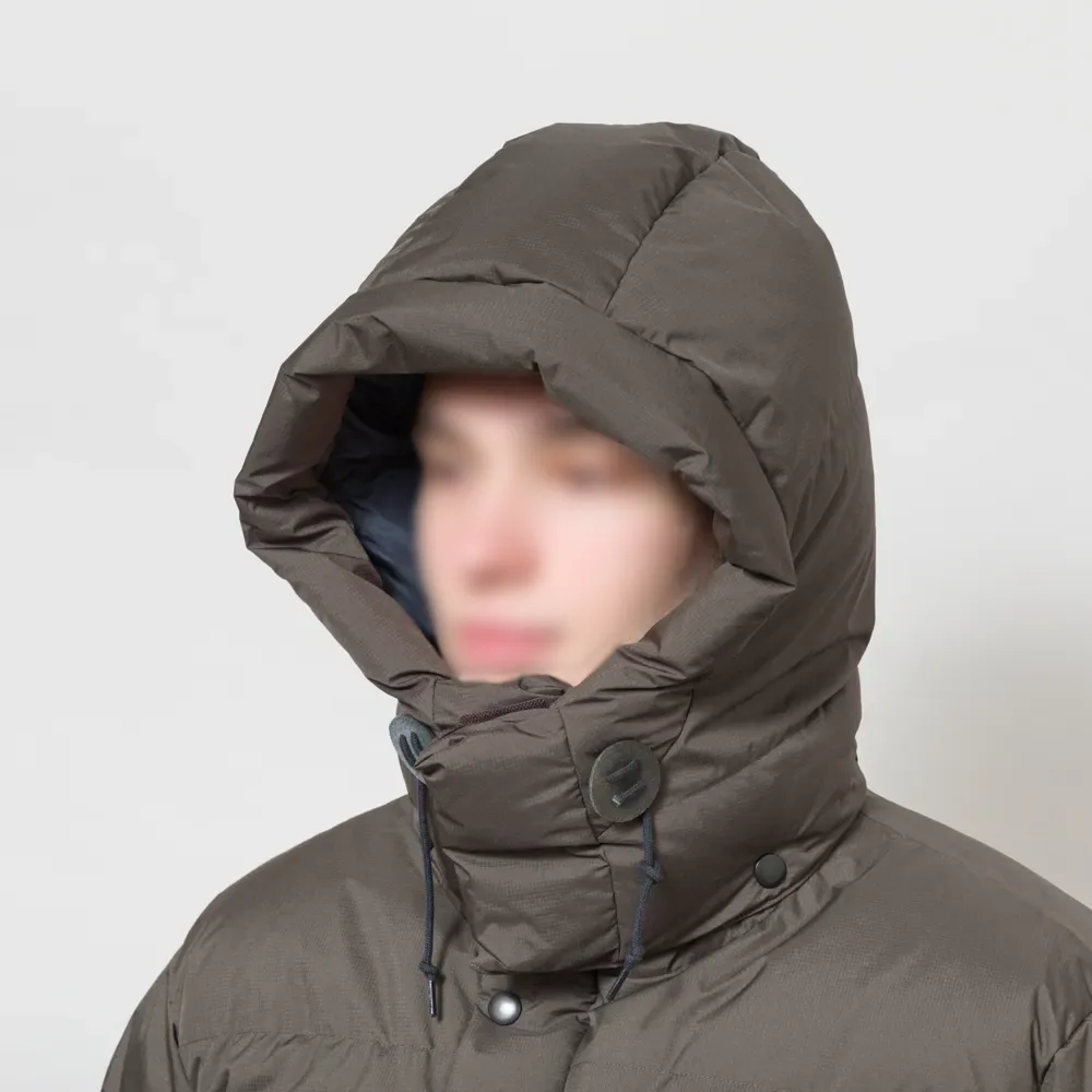 Men’s Insulated Jacket — Olive Drab — Olive Drab, hood worn, front detail