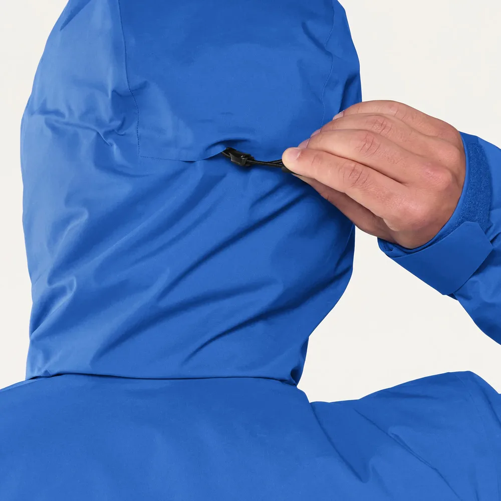 Men's Insulated Ski Jacket — 3 Colourways — Blue, hood drawcord detail