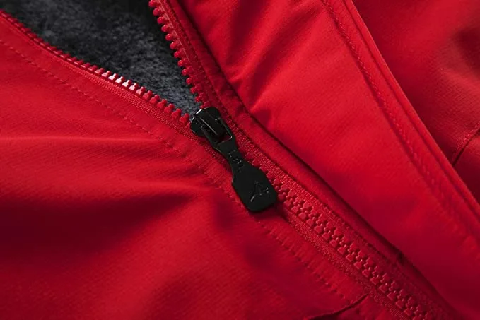 Men’s Insulated Ski Jacket — Red & Green — Red, zip and fleece lining detail