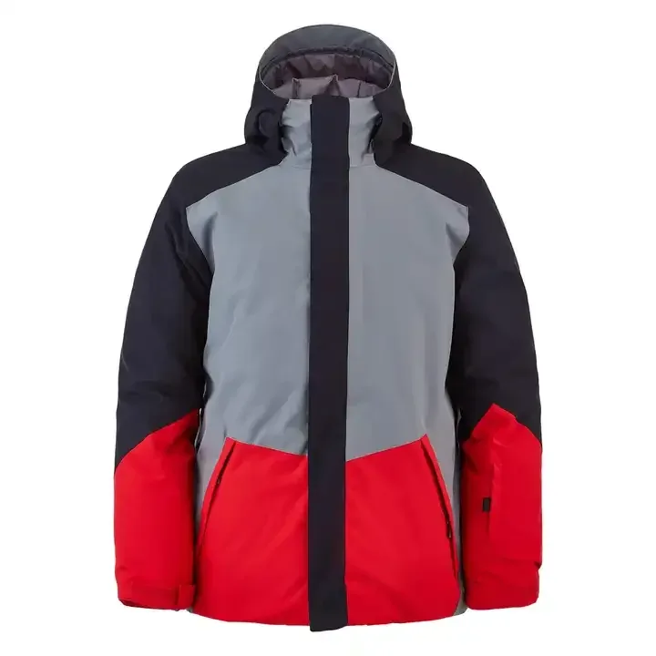 Men's Insulated Snowboard Jacket — 3 Colourways — Red & Grey, front view