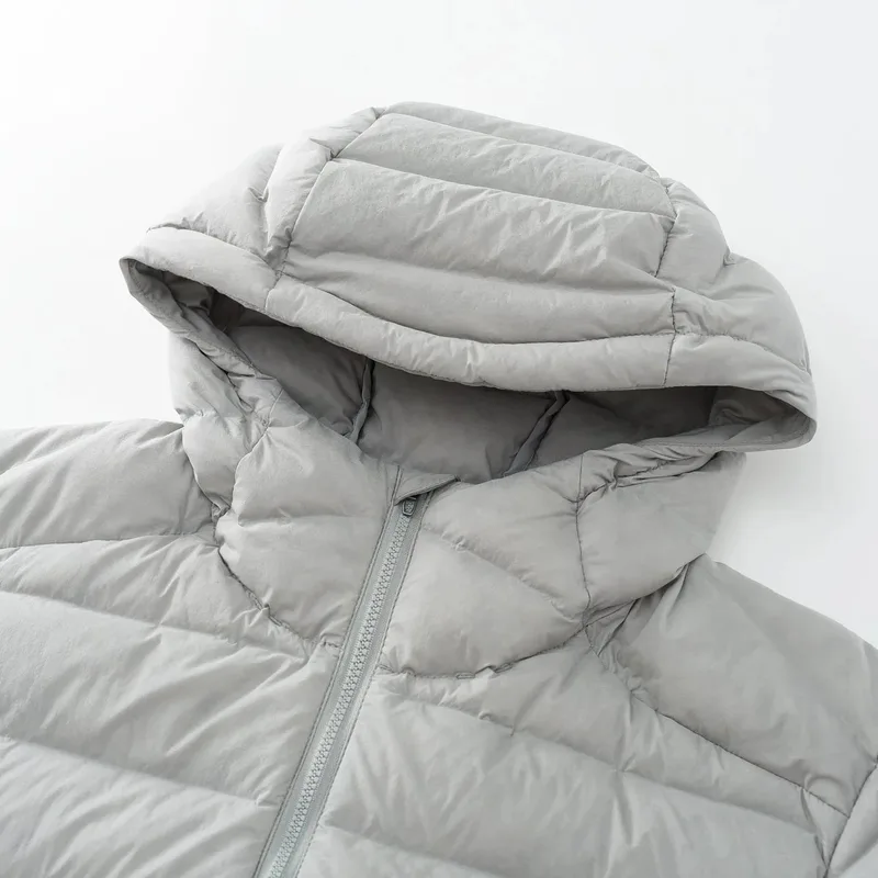 Men's Lightweight Hooded Down Jacket — 1 Colourway — Light Grey, hood detail