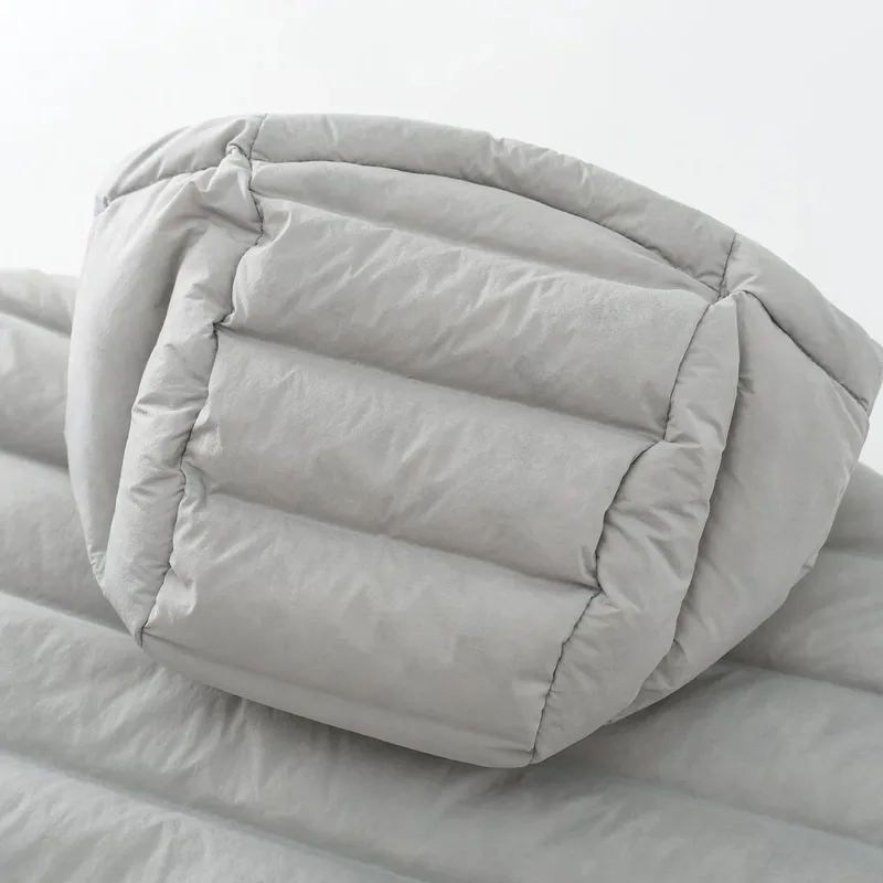 Men's Lightweight Hooded Down Jacket — 1 Colourway — Light Grey, cuff and quilting detail