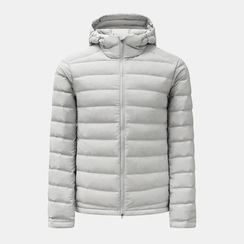 Men's Lightweight Hooded Down Jacket — 1 Colourway — Light Grey, ghost front view, clean
