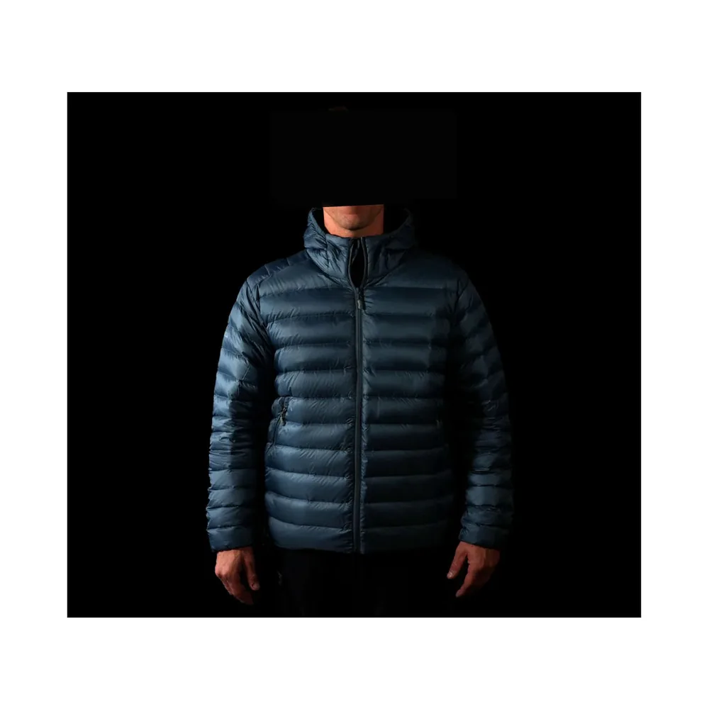 Men’s Lightweight Hooded Jacket — Deep Blue — Deep Blue, front view, worn