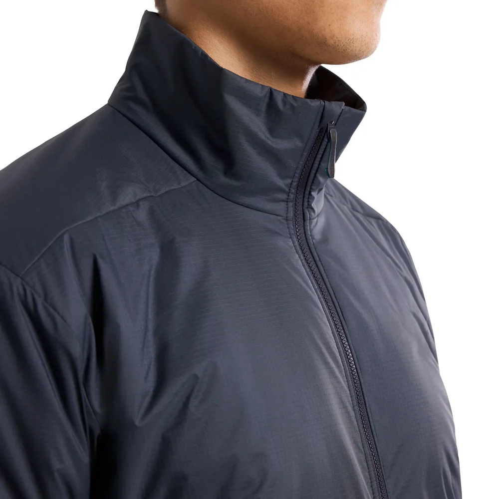 Men’s Lightweight Insulated Jacket — Dark Grey — Dark Grey, collar close-up, worn
