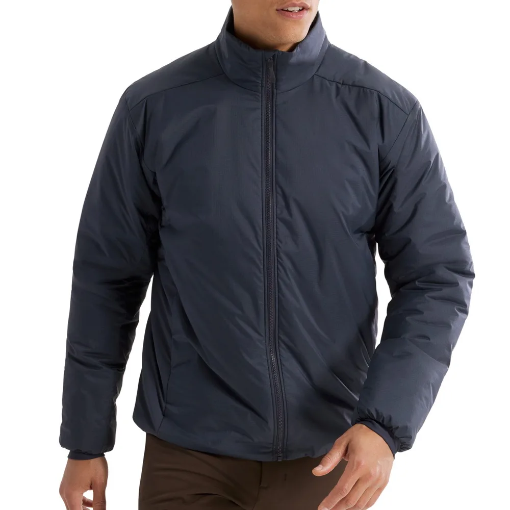 Men’s Lightweight Insulated Jacket — Dark Grey — Dark Grey, front view, worn