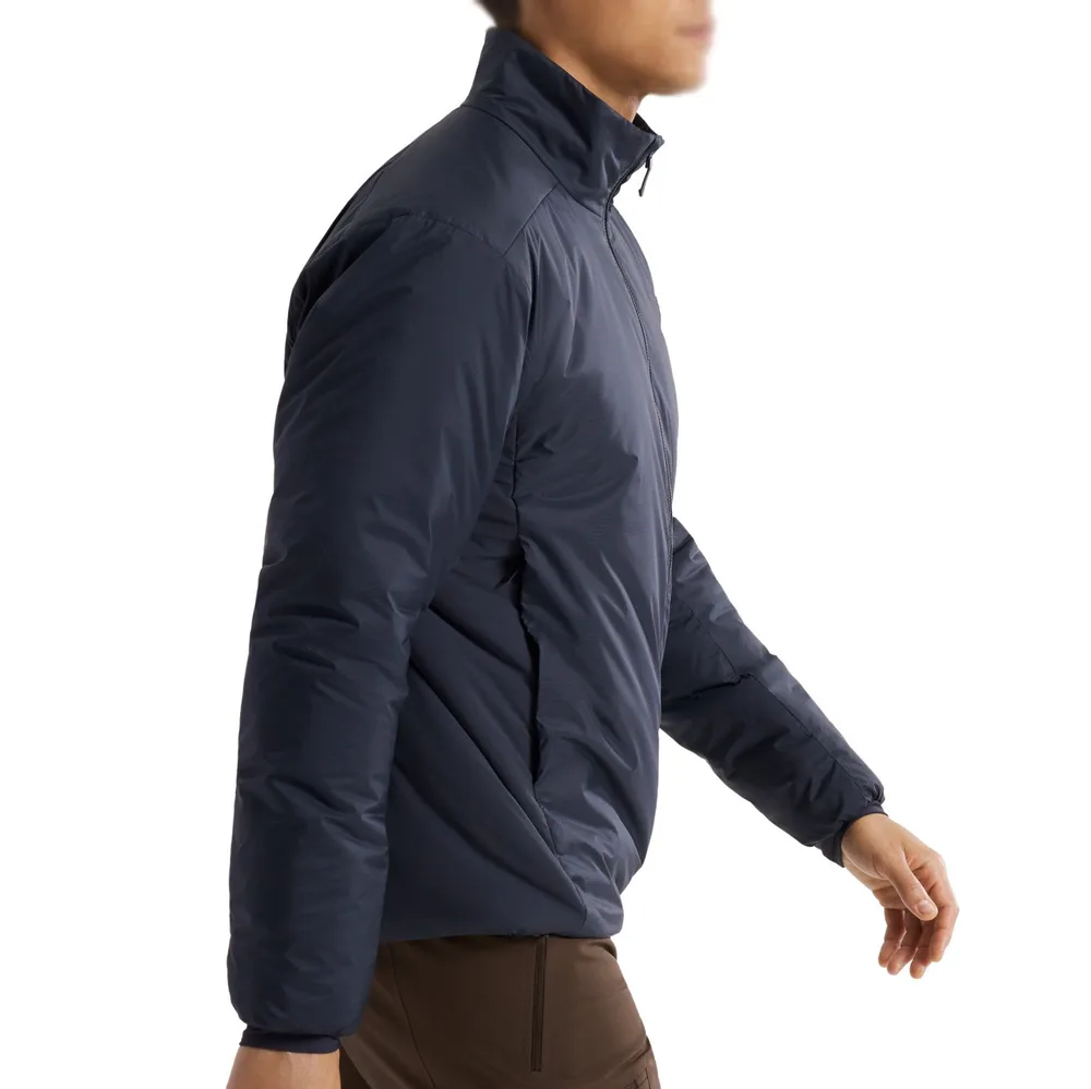 Men’s Lightweight Insulated Jacket — Dark Grey — Dark Grey, side view, worn