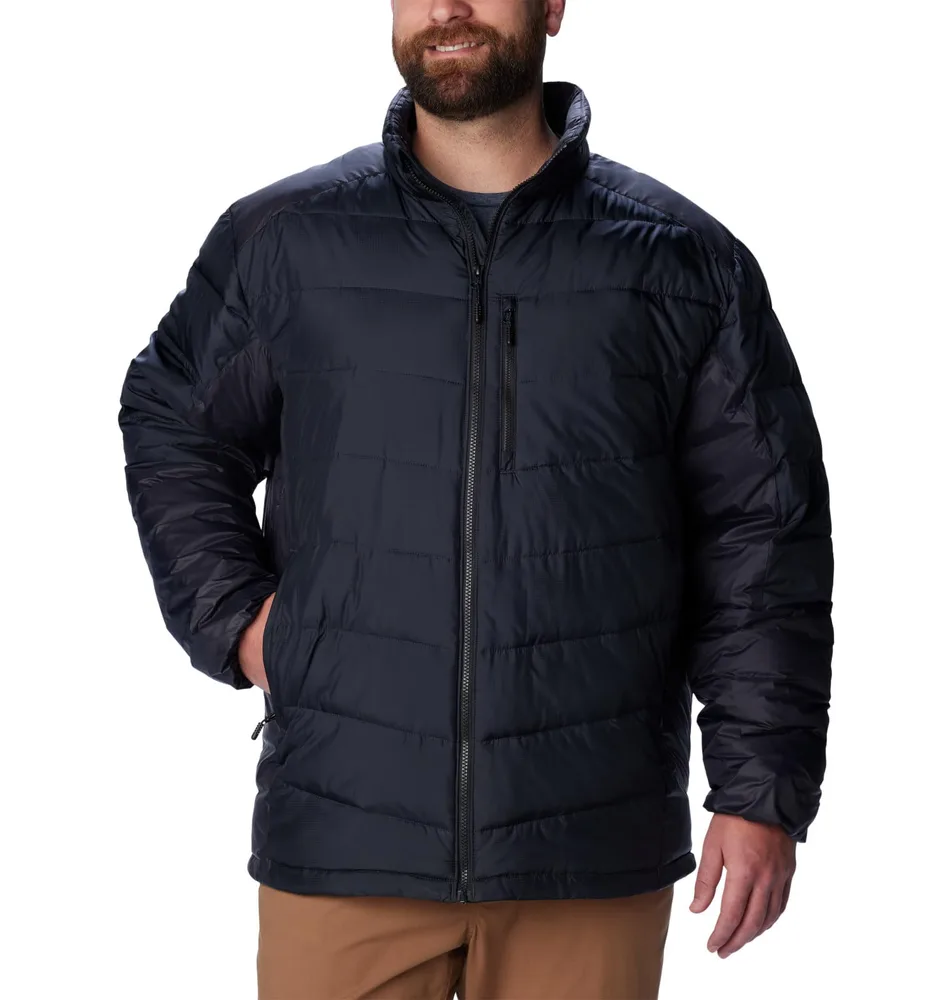 Men’s Lightweight Puffer Jacket — Black — Black, front view on model