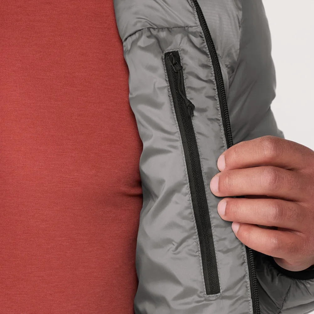 Men’s Lightweight Puffer Jacket — Silver & Black — Silver, inside zip pocket detail