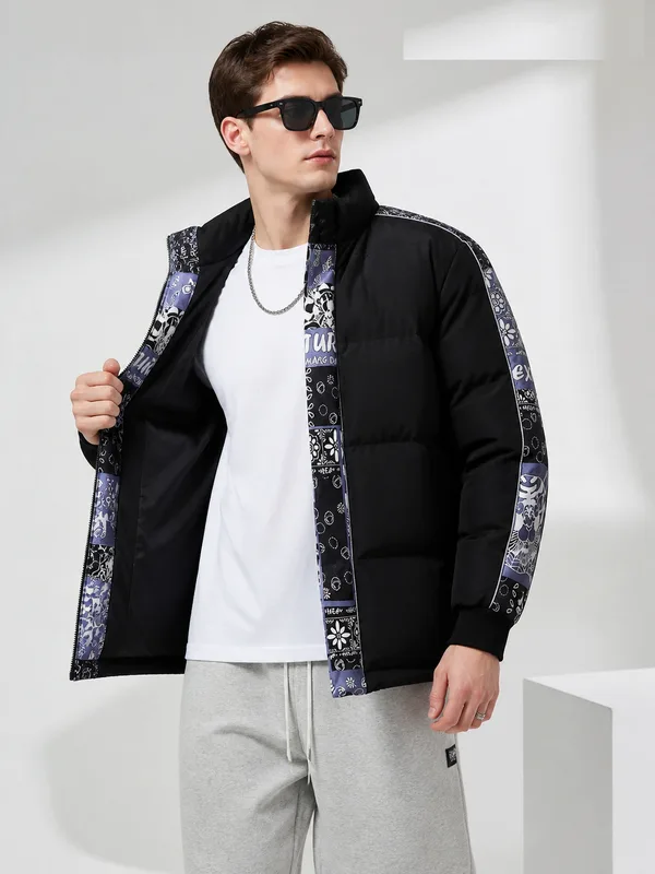 Men's Lightweight Quilted Jacket — 2 Colourways — Black, worn front view, open