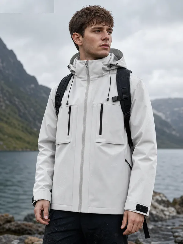Men's Lightweight Shell Jacket — Off-White — Off-White, worn front view