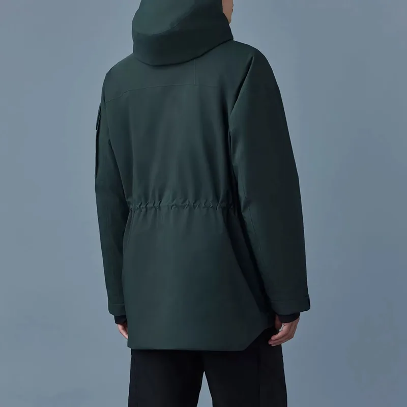 Men's Long Down Puffer Jacket — 4 Colourways — Green, worn back view