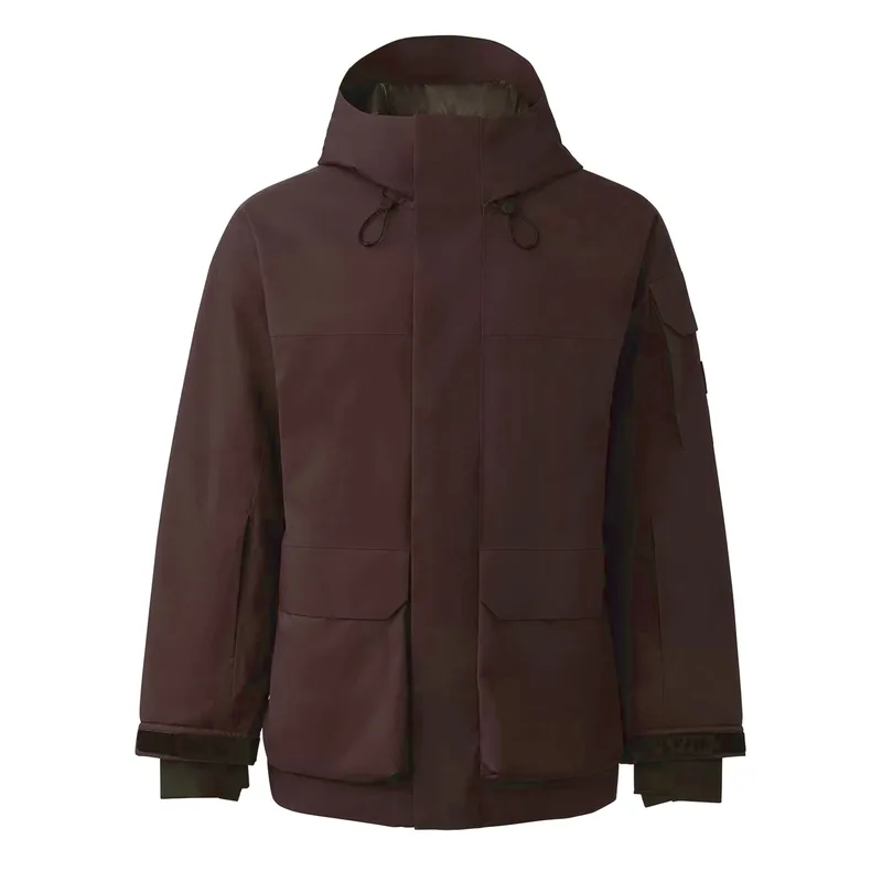 Men's Long Down Puffer Jacket — 4 Colourways — Brown, front view