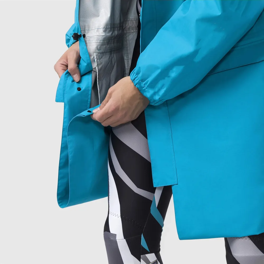 Men’s Long Hardshell Coat — Teal — Teal, open lining detail