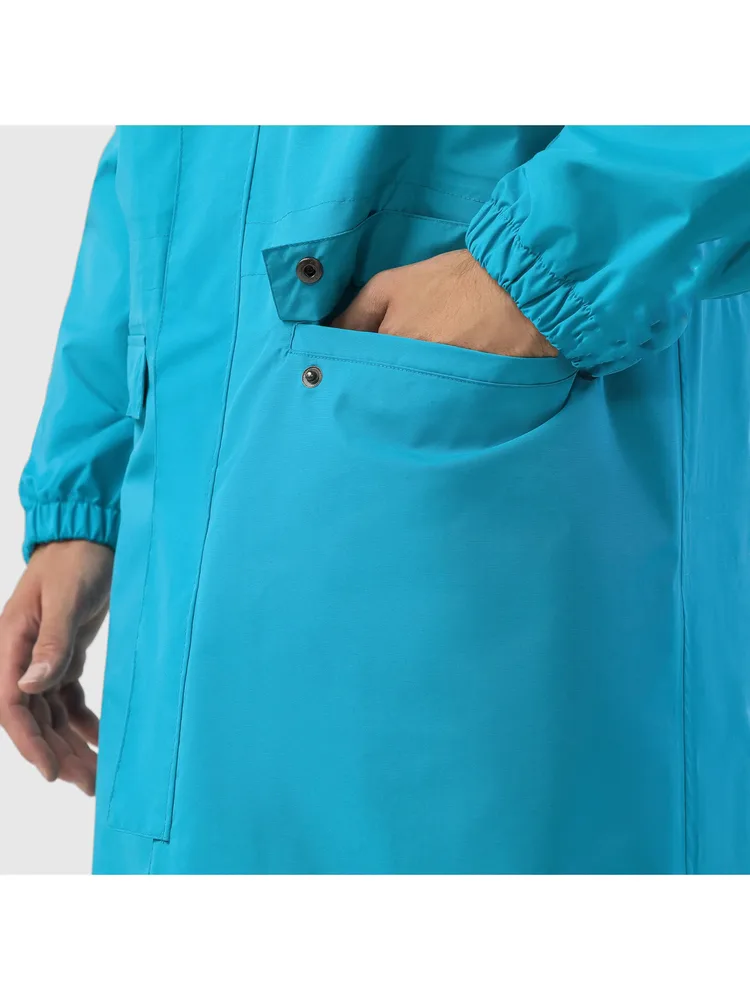 Men’s Long Hardshell Coat — Teal — Teal, pocket detail