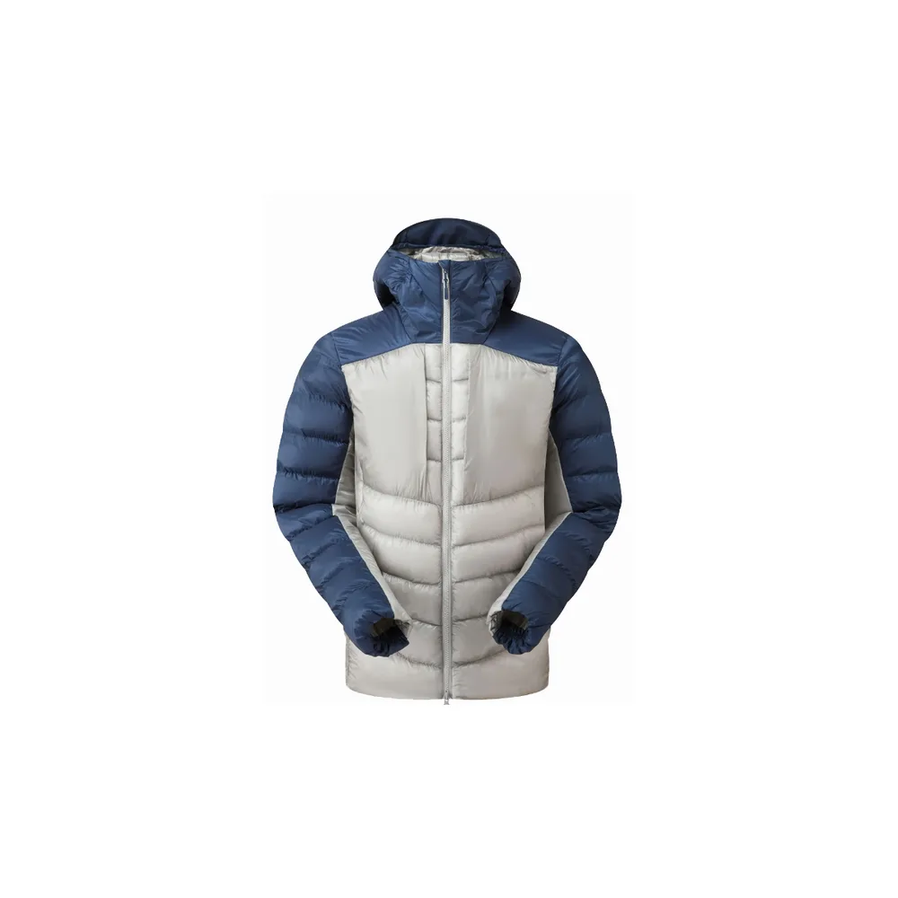 Men’s Long Hooded Puffer Jacket — Grey & Navy — Grey & Navy, front view