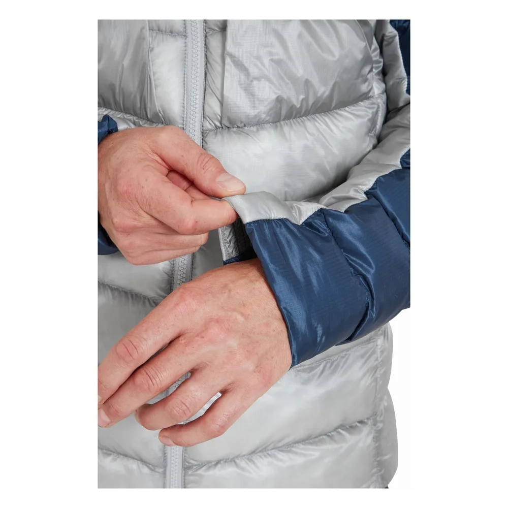 Men’s Long Hooded Puffer Jacket — Grey & Navy — Grey & Navy, cuff detail