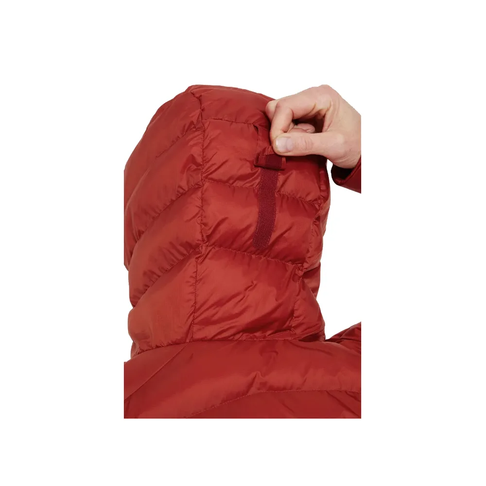Men’s Long Puffer Jacket — Red — Red, hood adjustment close-up