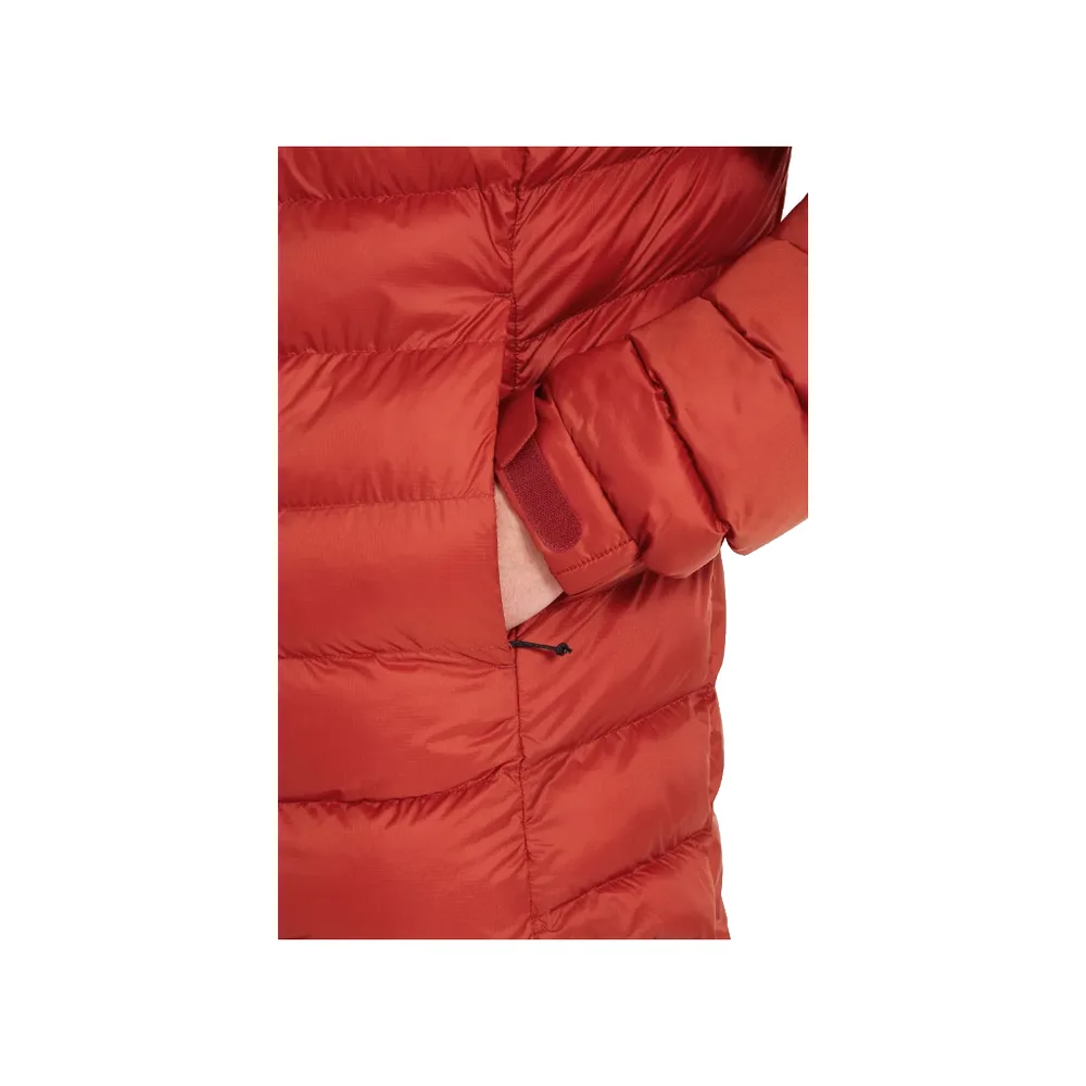 Men’s Long Puffer Jacket — Red — Red, pocket and cuff close-up