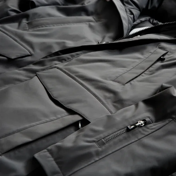 Men's Long Puffer Parka — 2 Colourways — Charcoal, pocket and zip detail