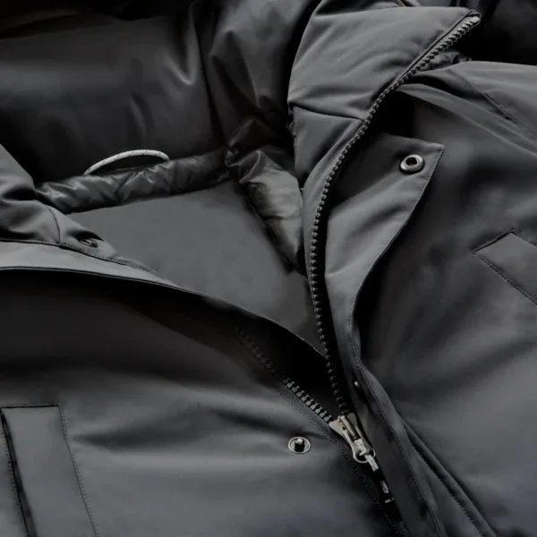 Men's Long Puffer Parka — 2 Colourways — Charcoal, placket and zip detail