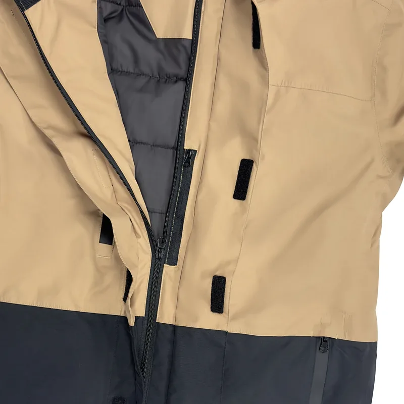 Men's Long Ski Jacket — Golden & Black — Golden & Black, front placket detail