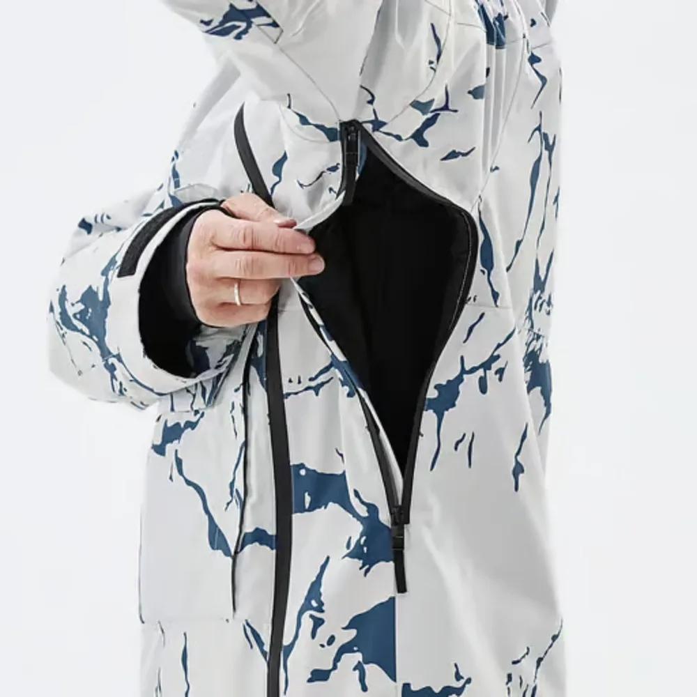 Men's Marble-Print Ski Jacket — Marble Print, front zip and lining detail