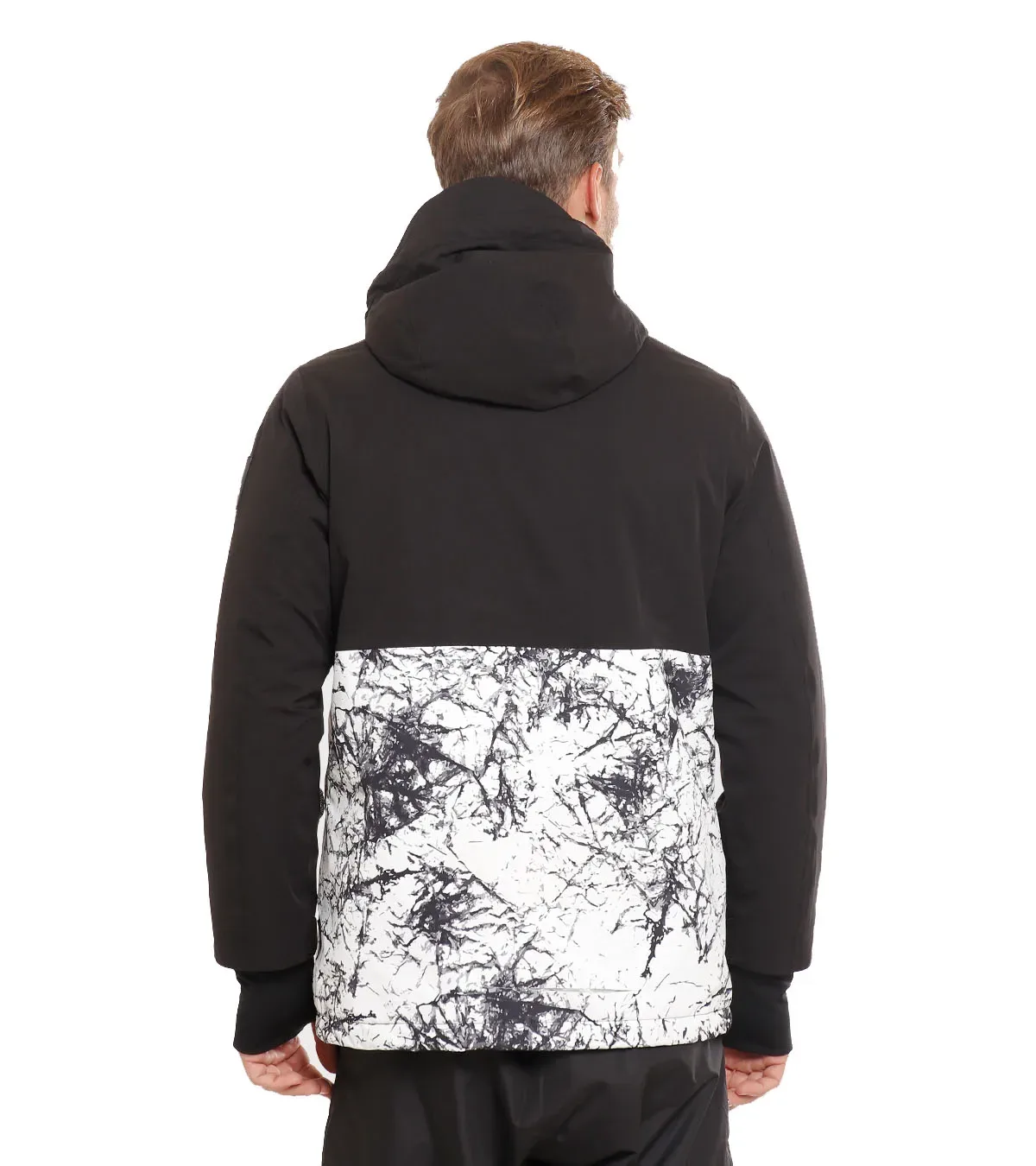 Men’s Marble Print Ski Jacket — Black & Marble Print, worn back view