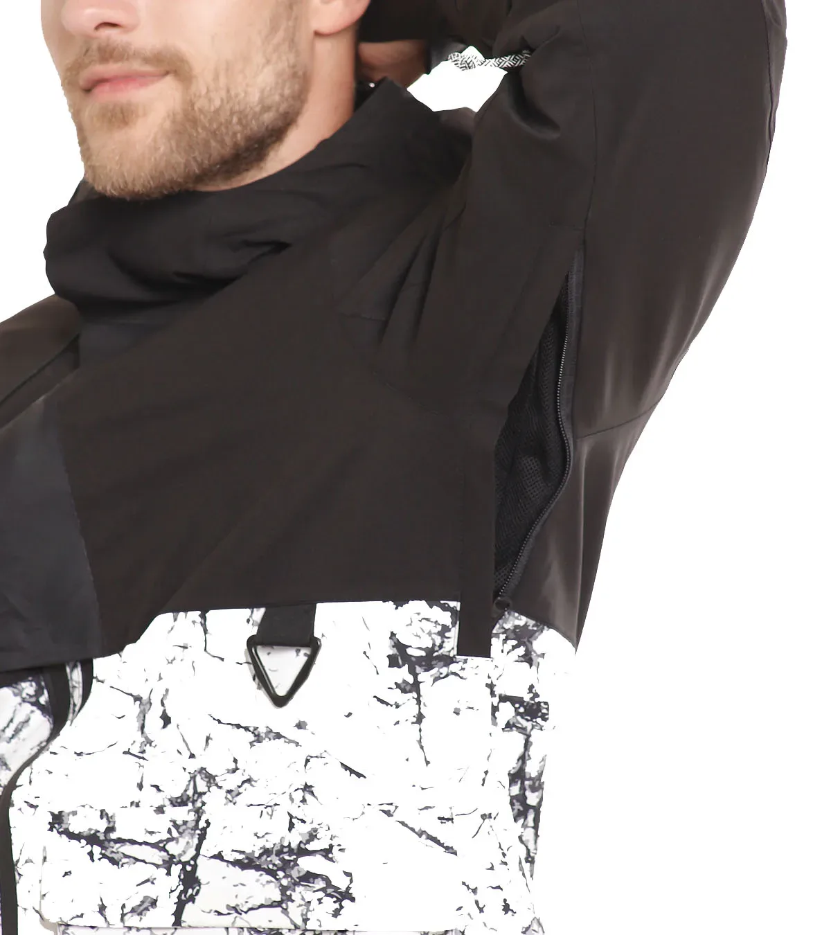Men’s Marble Print Ski Jacket — Black & Marble Print, side detail