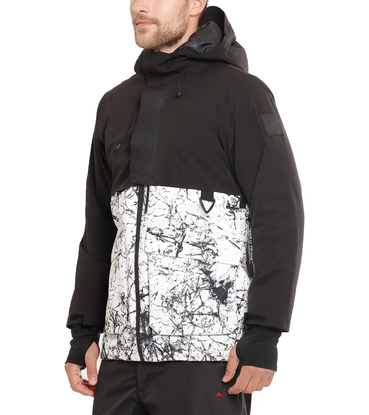 Men’s Marble Print Ski Jacket — Black & Marble Print, worn side view