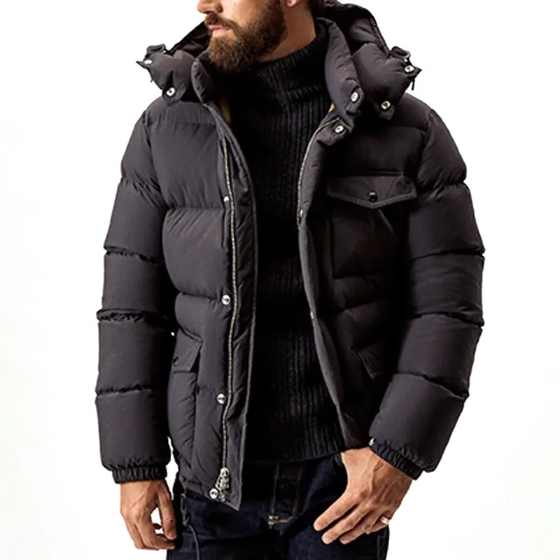 Men's Matte Bubble Down Jacket — 1 Colourway — Black, worn front view, open