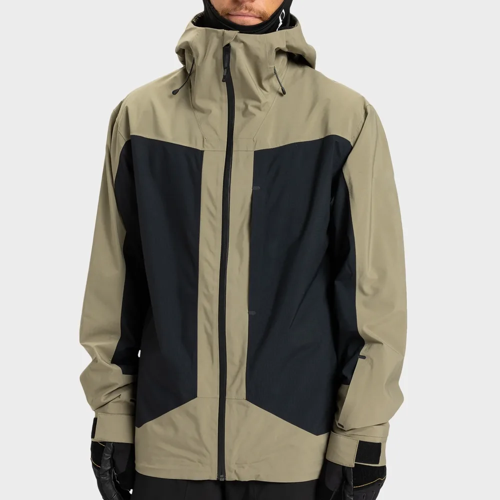 Men’s Multi-Pocket Ski Jacket — Khaki & Black — Khaki & Black, front view