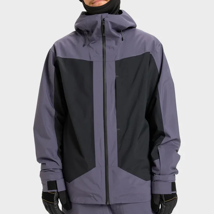 Men’s Multi-Pocket Ski Jacket — Khaki & Black — Purple & Black, front view