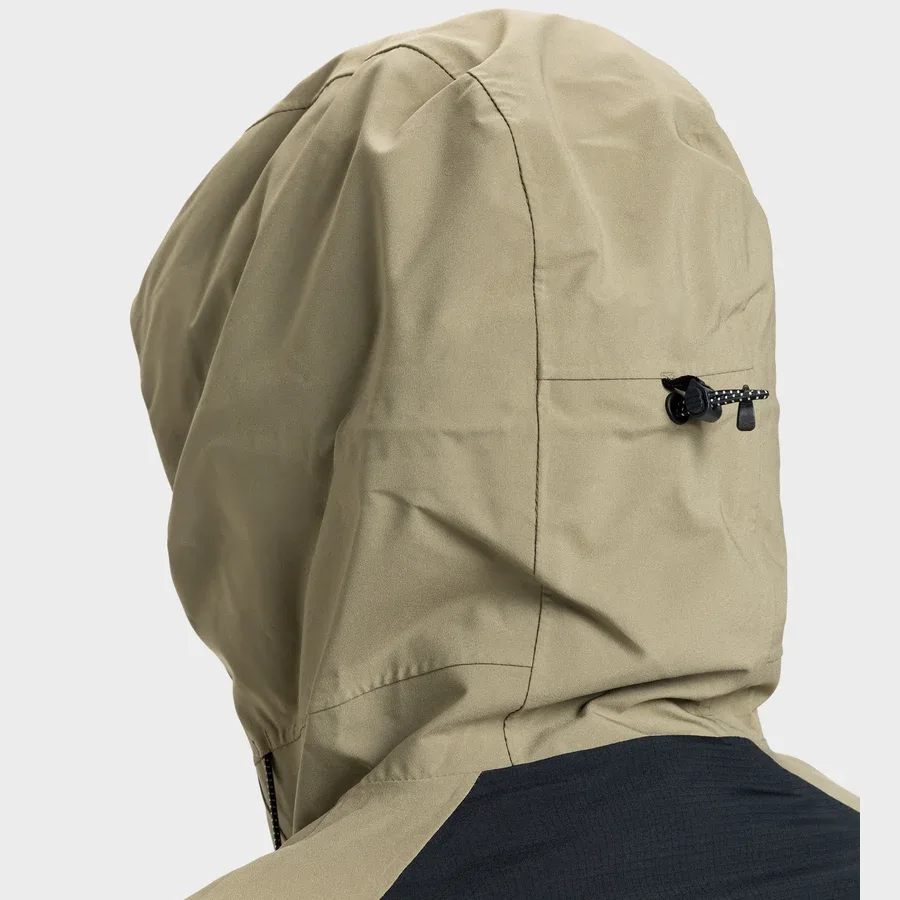 Men’s Multi-Pocket Ski Jacket — Khaki & Black — Khaki & Black, hood detail